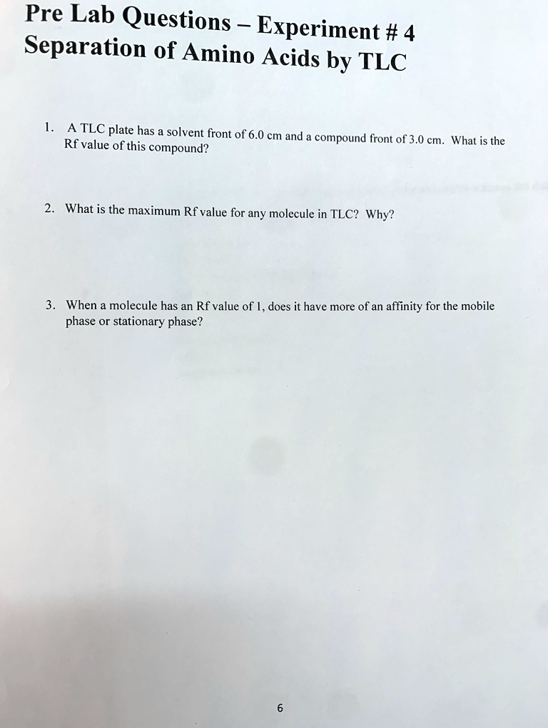 SOLVED Pre Lab Questions Experiment 4 Separation of Amino Acids by