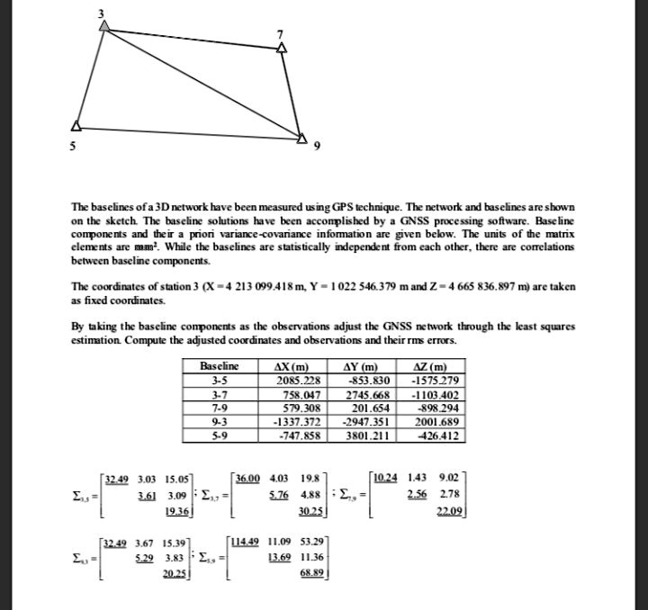 SOLVED: The baselines of a 3D network have been measured using GPS ...