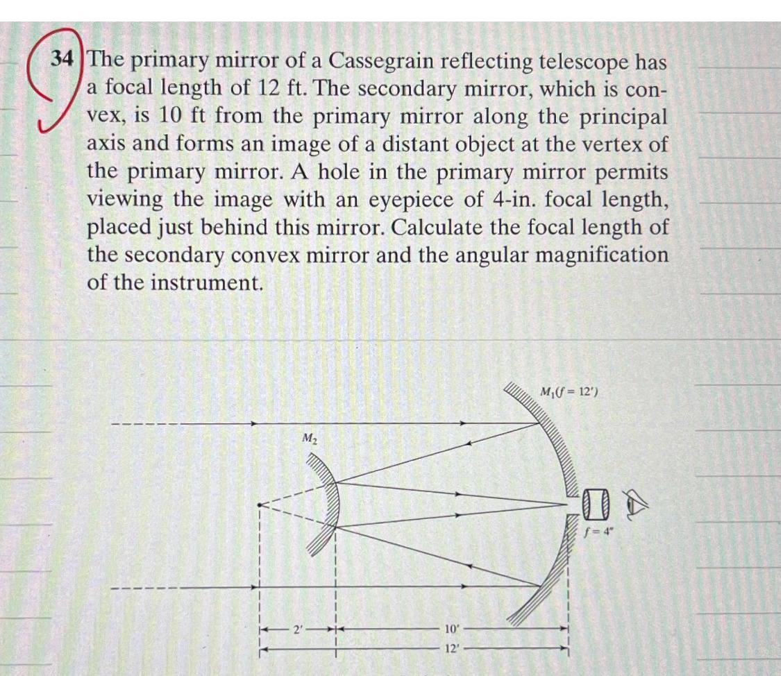 SOLVED 34 The primary mirror of a Cassegrain reflecting telescope has