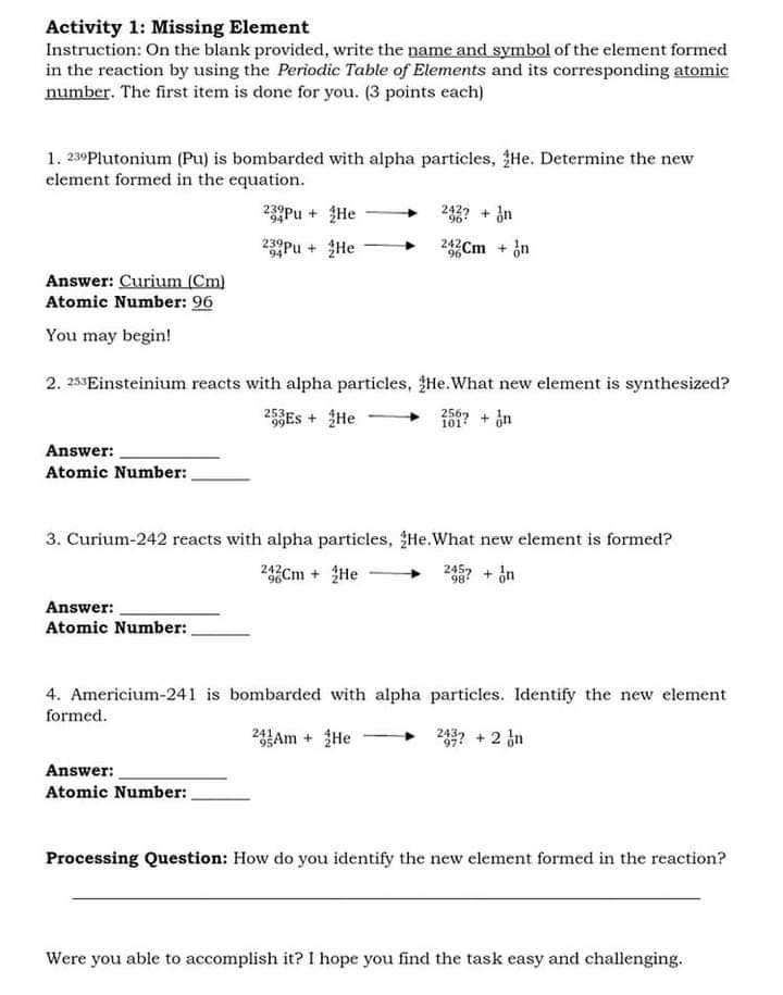 getting the first element with () Images High Quality... Activity 1: Missing Element Instruction: On the blank provided, write ...