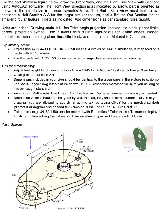 SOLVED: For The Part Shown In The Figure Below, Draw The Front View And ...