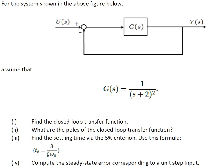 SOLVED: For the system shown in the figure below: U(s) Y(s) G(s) assume ...