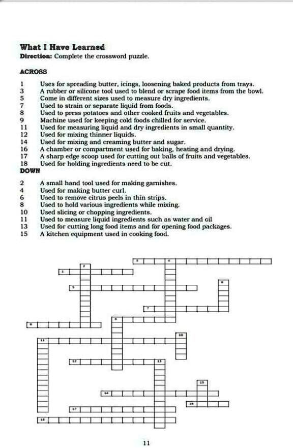Crossword Puzzle Cookery Whet Heve