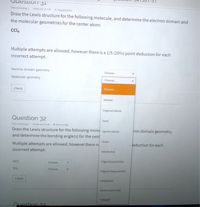 SOLVED: uuesliui 31 30 Poing outelm Draw the Lewis structure for the ...