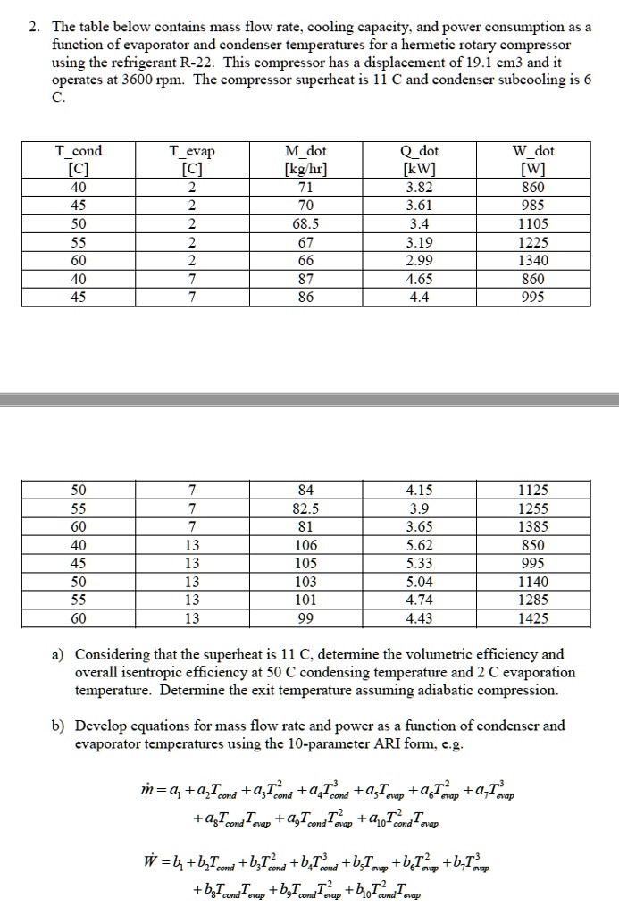 2 the table below contains mass flow rate cooling capacity and power ...