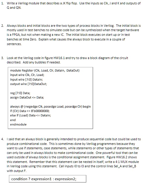 SOLVED: Write a Verilog module that describes a JK flip flop. Use the ...