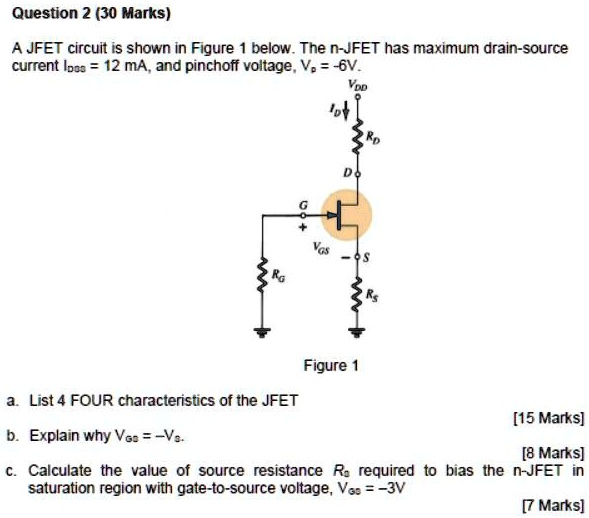 SOLVED Text Question 2 (30 Marks) A JFET circuit is shown in Figure 1 below. The nJFET has a