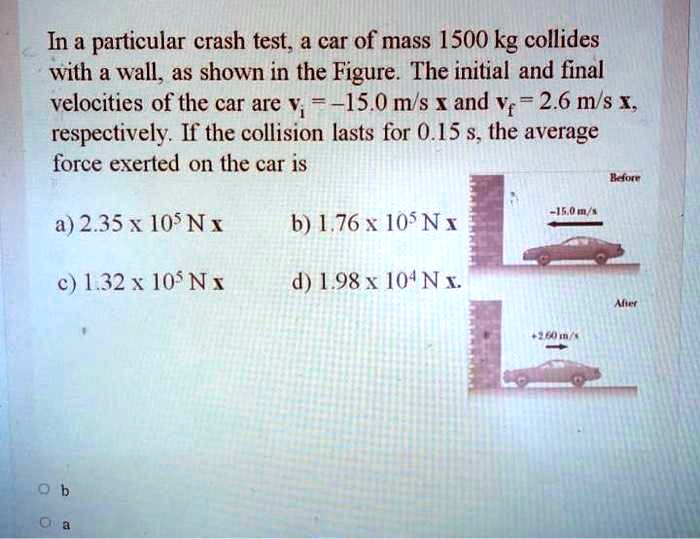 in a particular crash test a car of mass 1500 kg collides with a wall ...