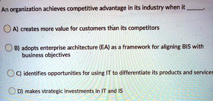 A Company Achieves A Competitive Advantage When It SOLVED: An organization achieves competitive advantage in its industry