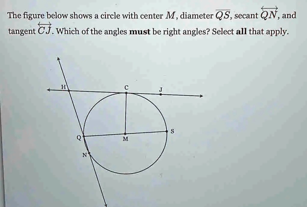 SOLVED The figure below shows a circle with center M, diameter QS