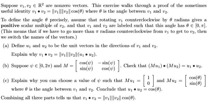 SOLVED: Suppose v1, v2 ∈ R are nonzero vectors. This exercise walks ...