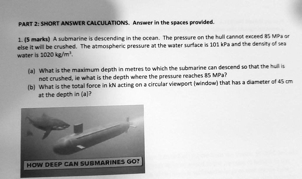 SOLVED: PART 2: SHORT ANSWER CALCULATIONS. Answer In The Spaces ...