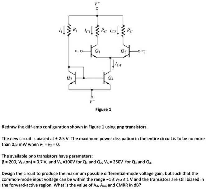 SOLVED: Redraw the differential amplifier configuration shown in Figure ...