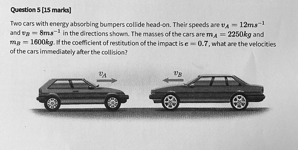 Question 5 [15 marks] Two cars with energyabsorbing bumpers collide