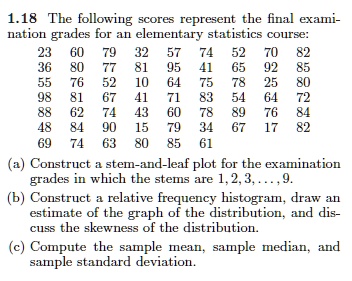 1.18 The following scores represent the final examination grades for an ...