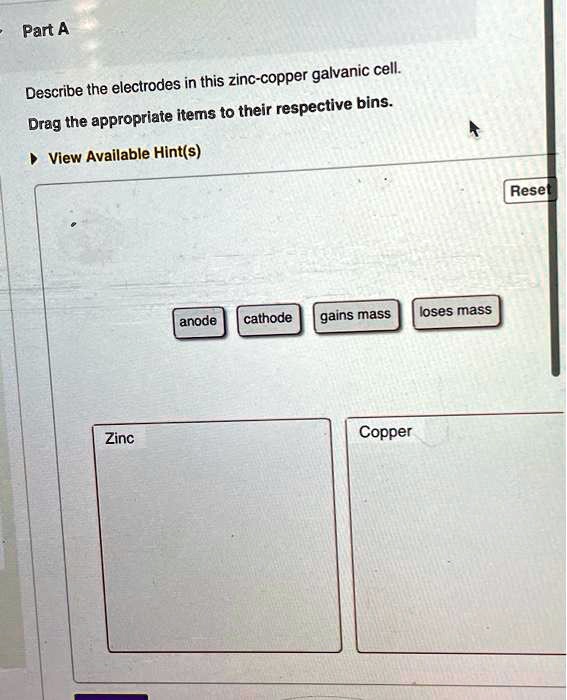- Part A Describe the electrodes in this zinc-copper galvanic cell ...