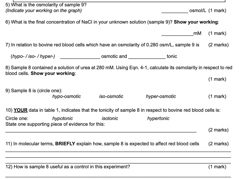 SOLVED: 5) What is the osmolarity of sample 92? (Indicate your working ...