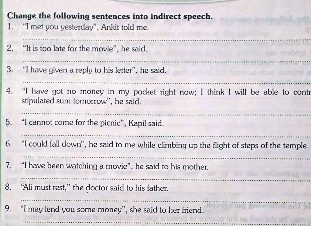 SOLVED: 'change the following sentences into indirect speech.