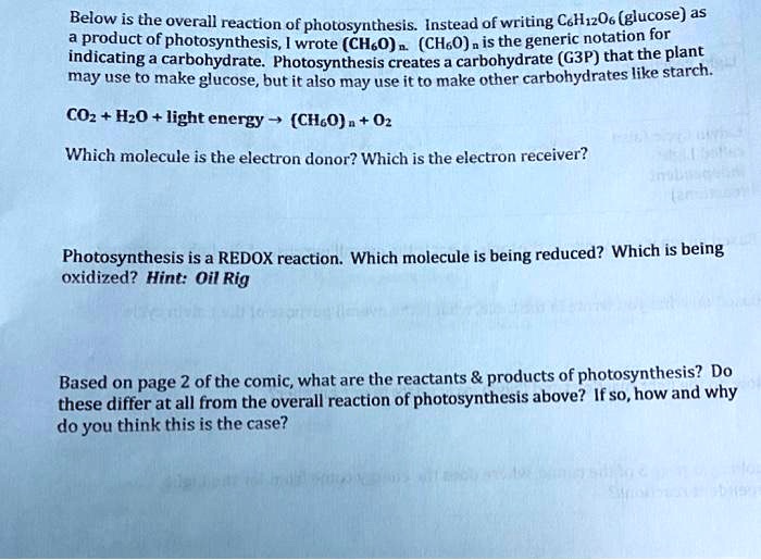 SOLVED:Below is the overall reaction of photosynthesis Instead of ...