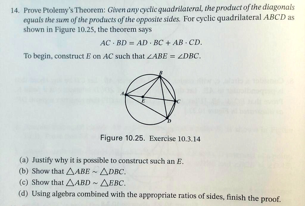 Prove Ptolemys Theorem Given Any Cyclic Quadrilateral The Product Of The Diagonals Equals The 2632