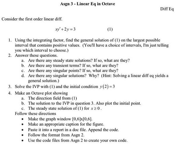 SOLVED: Assignment 3: Linear Equations in Octave Differential Equations ...