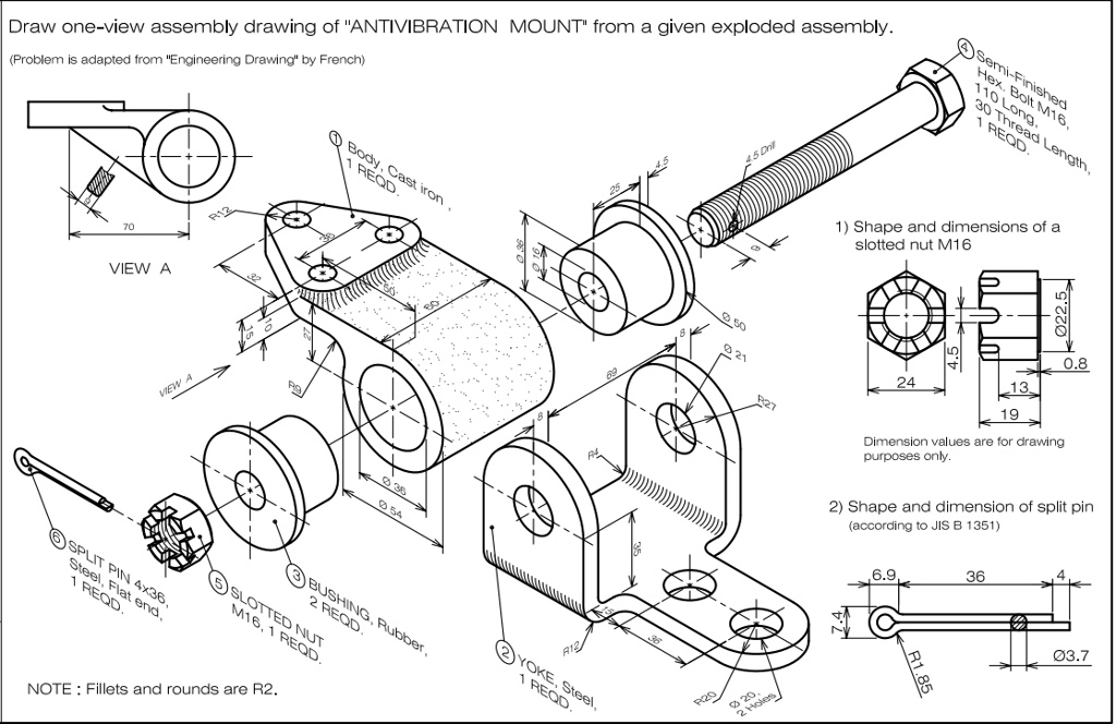 SOLVED: Draw A One-view Assembly Drawing Of "ANTIVIBRATION MOUNT" From ...