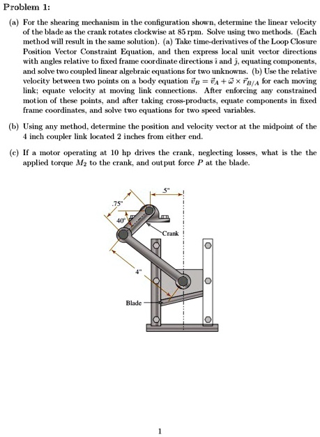 SOLVED: Problem 1: (a) For the shearing mechanism in the configuration ...