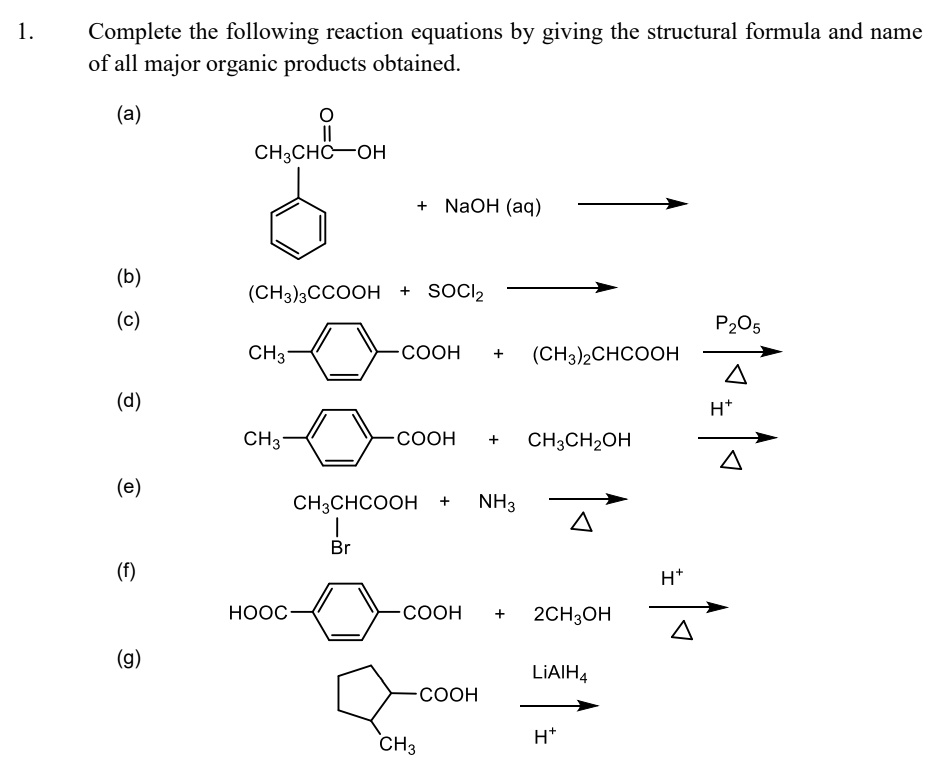 SOLVED: Complete The Following Reaction Equations By Giving The ...