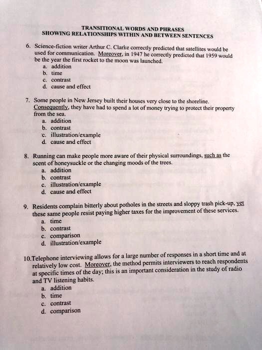 SOLVED TRANSITIONAL WORDS AND PHRASES SHOWING RELATIONSHIPS