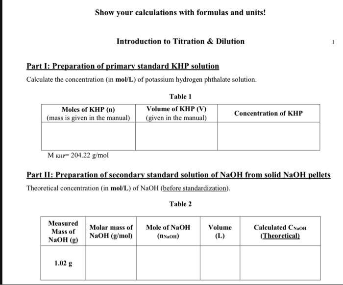 SOLVED Introduction to Titration Dilution Part K Preparation of