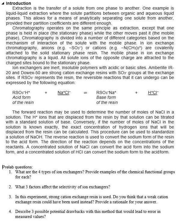 SOLVED Introduction Extraction is the transfer of solute from one