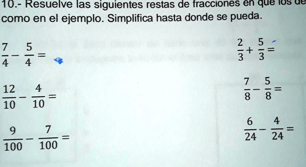 SOLVED: resuelve las siguientes restas de fracciones en los que los ...