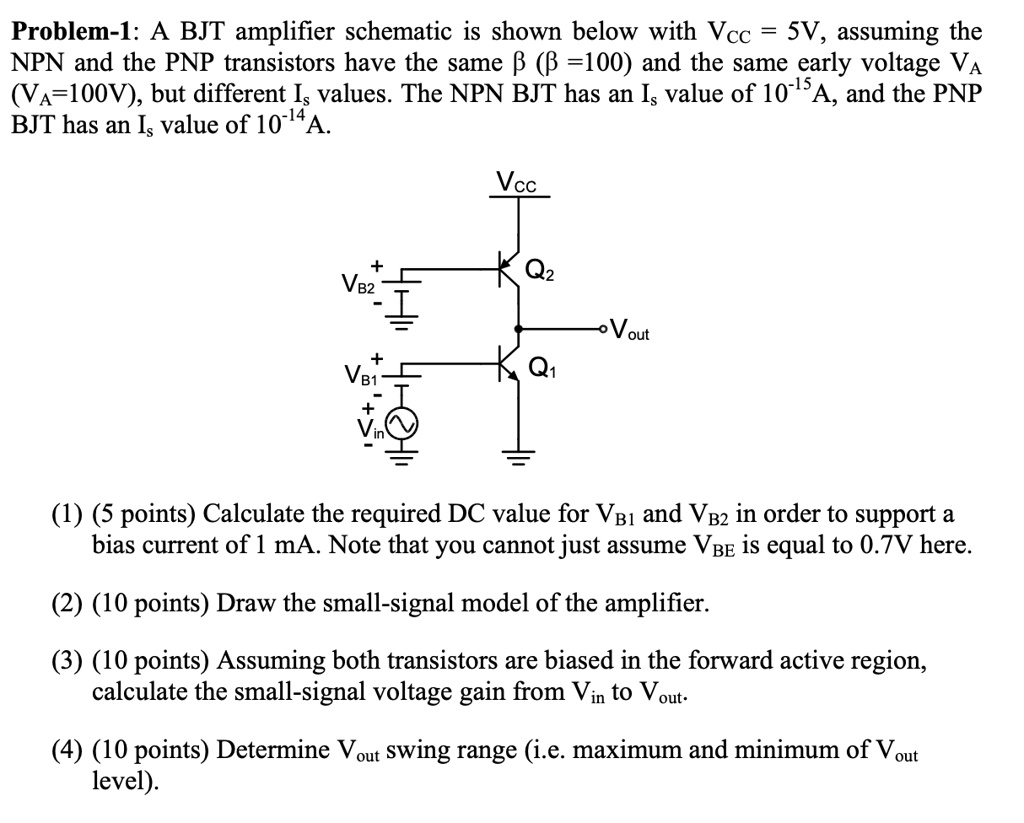 SOLVED Problem1 A BJT amplifier schematic is shown below with Vcc