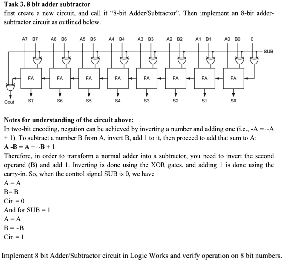 SOLVED: Task 3.8 bit adder subtractor first create a new circuit, and ... image.