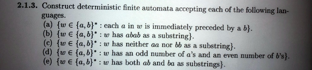 SOLVED: 2.1.3. Construct Deterministic Finite Automata Accepting Each ...