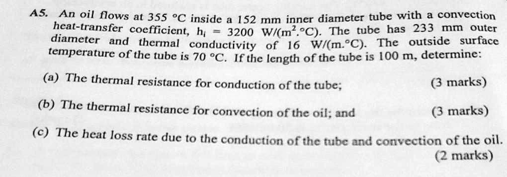 SOLVED: a) The thermal resistance for conduction of the tube; b) The ...