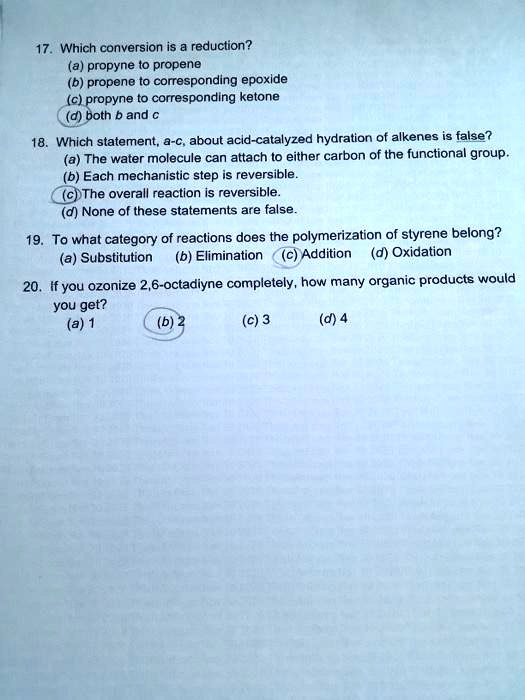 SOLVED Which conversion is a reduction? Propyne to propene, propene to
