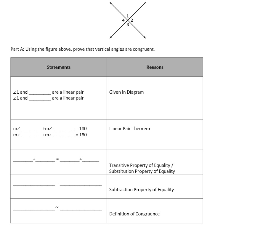 1 4 2 3 Part A: Using the figure above, prove that vertical angles are ...