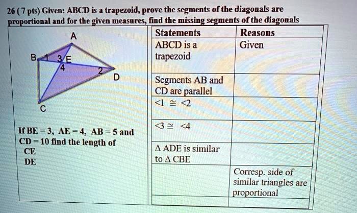 SOLVED: Text: 26 (7 pts) Given: ABCD is a trapezoid, prove that the ...