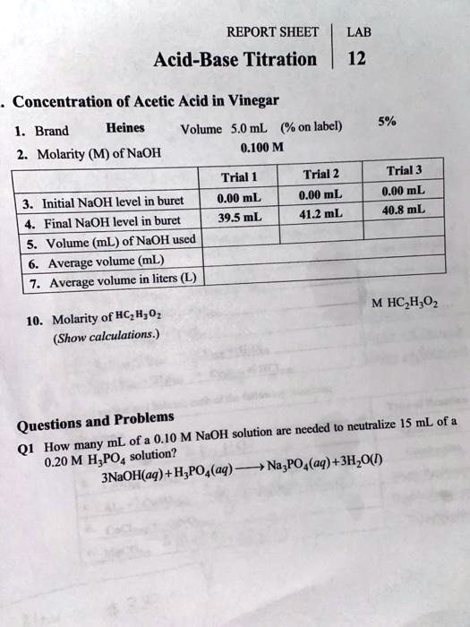acetic acid in vinegar lab report