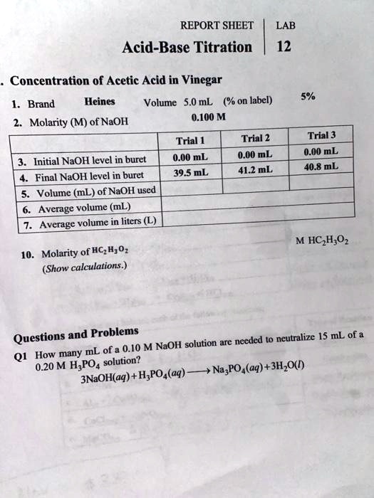 Titration Concentration Of Vinegar Lab at Kevin Dahlke blog