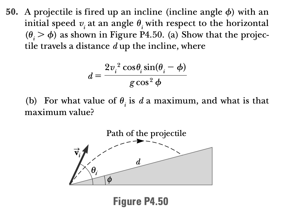 SOLVED: 50. A Projectile Is Fired Up An Incline (incline Angle ) With ...