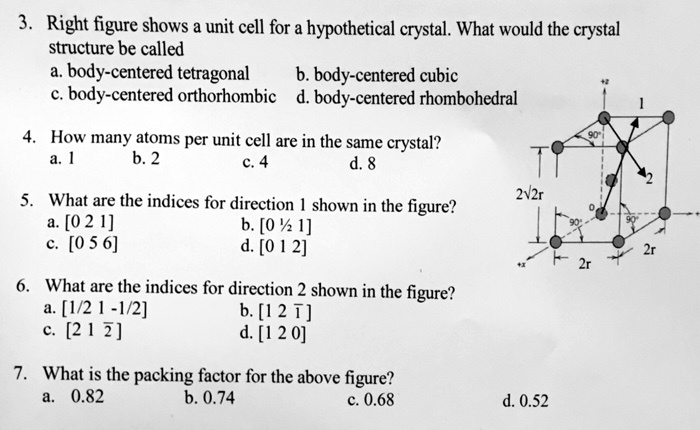 SOLVED: 3. The right figure shows a unit cell for a hypothetical ...