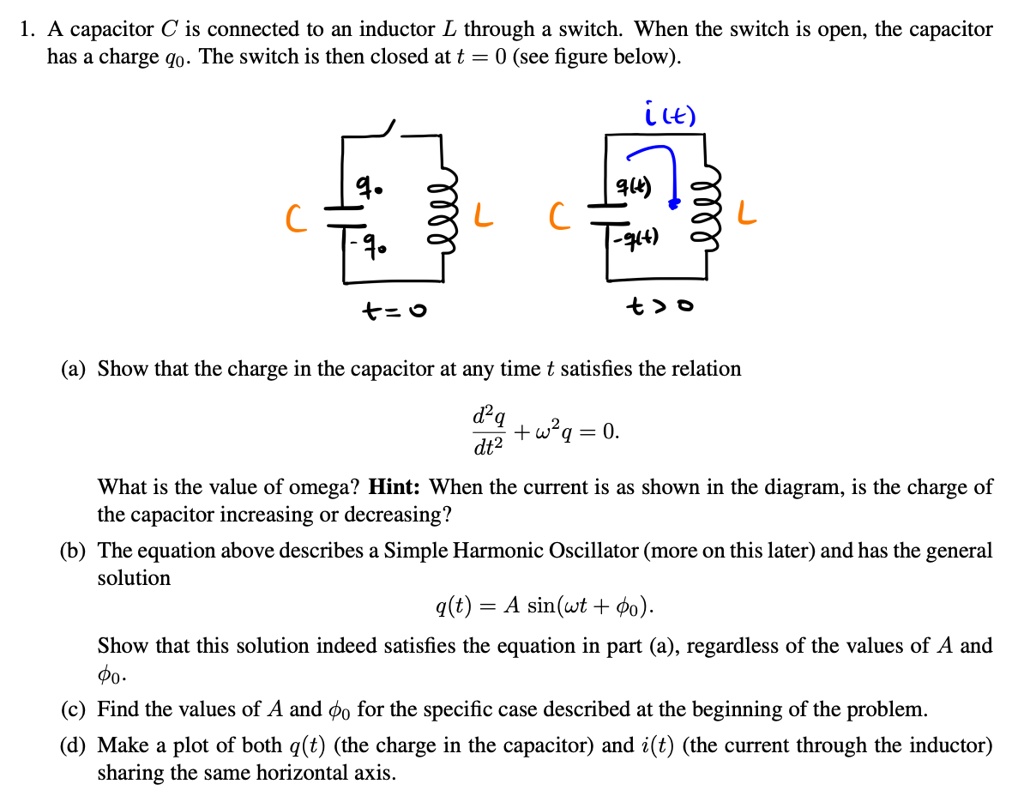 SOLVED 1. capacitor C is connected to an inductor L through a switch