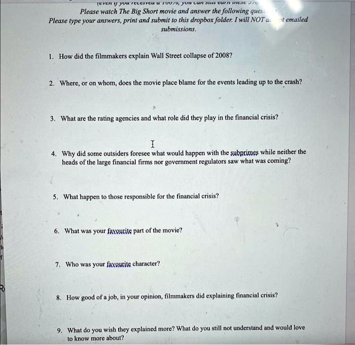 Please watch the big short movie and answer the following questions