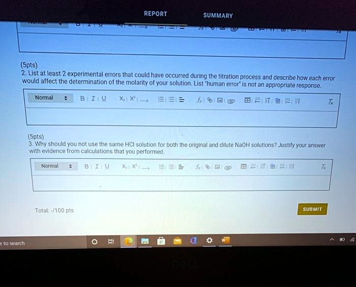 SOLVED REPORT SUMMARY (Spts) 2 Lst at least 2 experimental errors that could have occurred