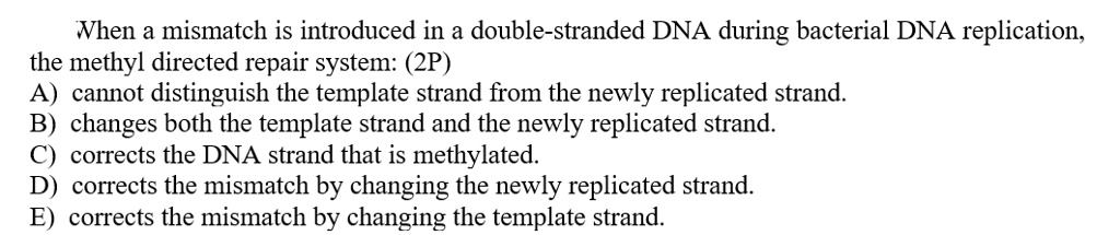 SOLVED: When a mismatch is introduced in a double-stranded DNA during ...