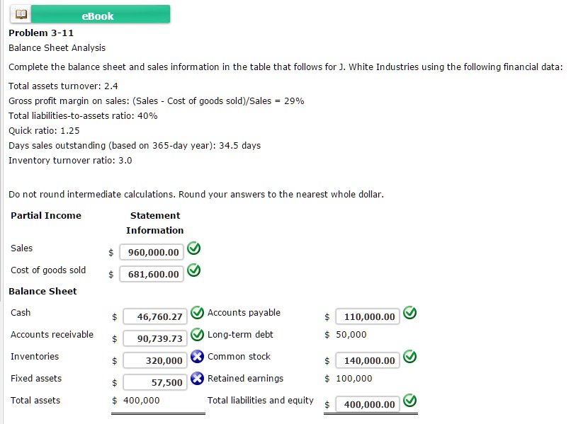 Ebook Problem 3 11 Balance Sheet Analysis Complete The Balance Sheet 