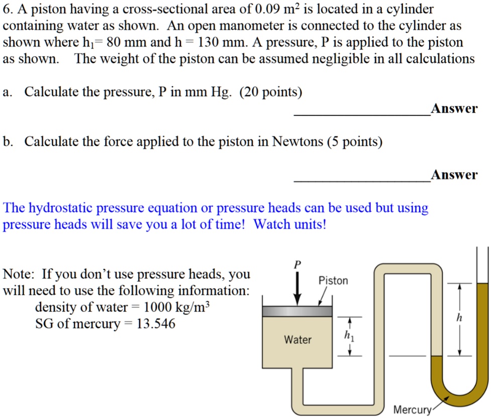 SOLVED 6. A piston having a crosssectional area of 0.09 m2 is located