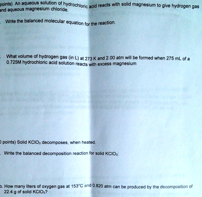SOLVED points) An aqueous solution of hydrochloric acid reacts with
